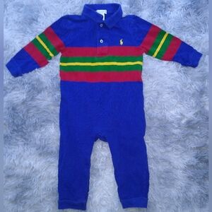 Polo by Ralph Lauren Blue and Red Striped Footies